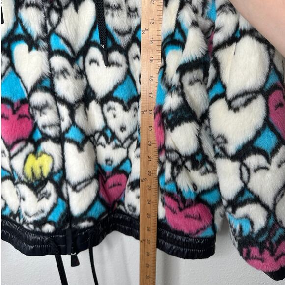 Moncler Grenoble White Heart Print Faux Fur Fuzzy Oversized Hoodie Jacket Large - Picture 16 of 16